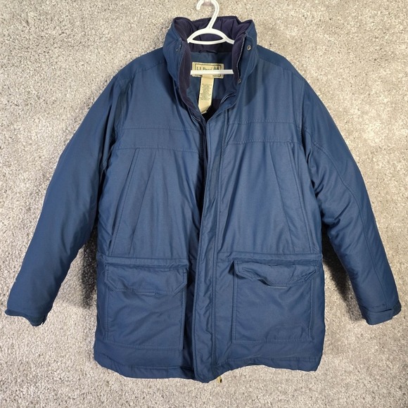 LL Bean Men Goretex Parka Jacket Size Large Blue Down Insulated Outdoor READ - Picture 1 of 13